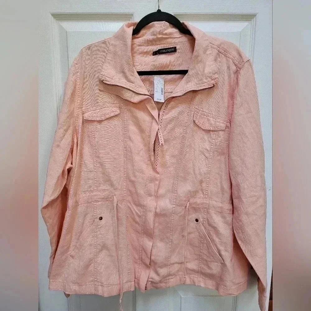 Maurices Linen Blend Zip Front Anorak Shirt Jacket Plus Size 3 or 24/26 NWT